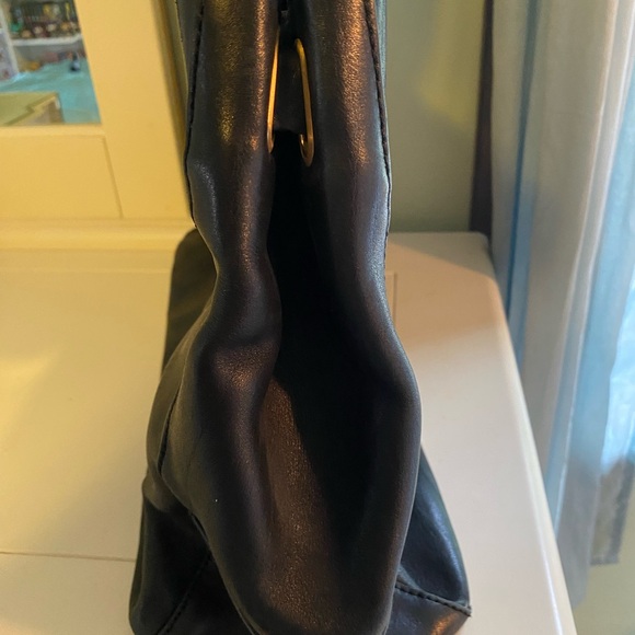 Large Black Leather Ann Taylor Satchel with Brass Hardware - Picture 6 of 10